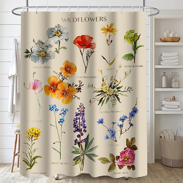  Rideau de douche imprimé fleuret frais avec crochet traitement de polyester moderne salle de bain étanche