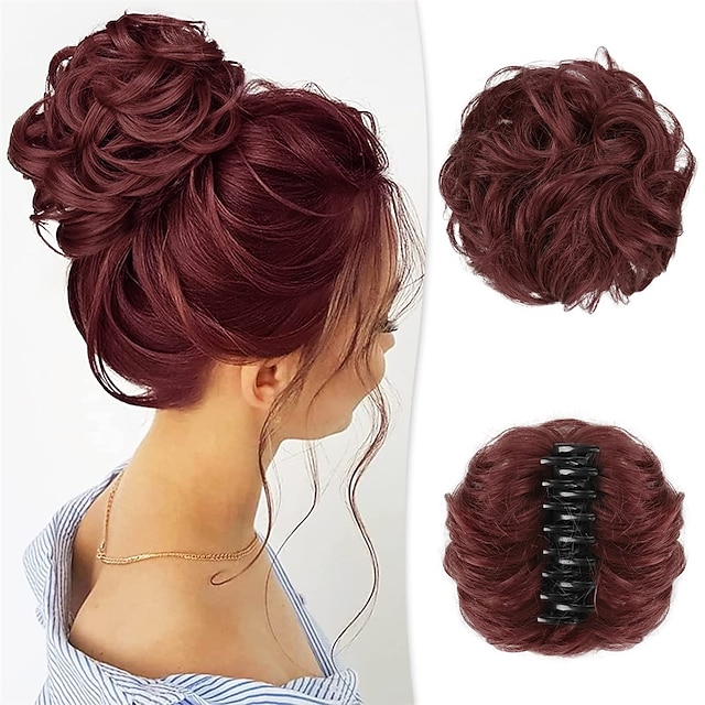 Claw Clip Hair Piece 100 Real Human Hair Buns Wavy Curly Chignon Hair Bun Extensions Tousled