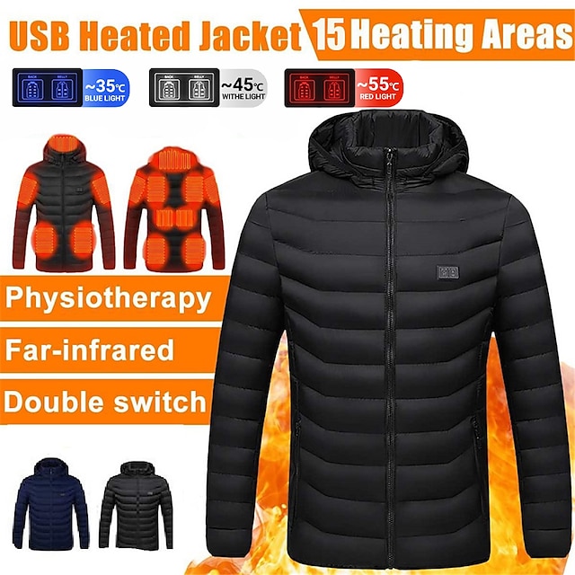 15 Areas Heated Jacket Men Women Warm Heating Jacket USB Electric ...