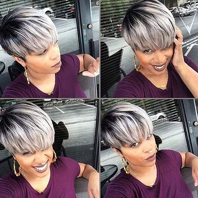 Hair Short Ombre Gray Wig Short Synthetic Wigs For Black White Women Short Black gray Wig Styles For Black Girls Short omber gray with dark roots short gray cut hair styles3