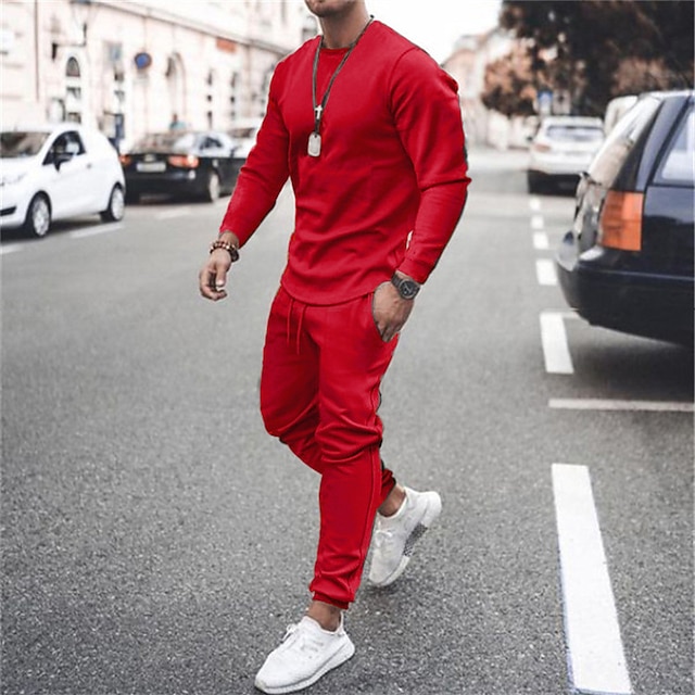  Herre T-skjorte drakter Joggedress Tennis skjorte Shorts og T-skjorte sett Langermet Crew-hals Vår & Vinter Ensfarget Sport Designer Klassisk Snorer 2 deler utendørs Gate Daglig Svart Hvit Rosa Topp