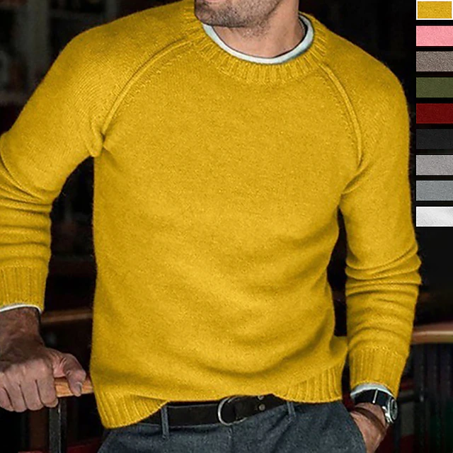 Men's Sweater Pullover Knit Knitted Solid Color Crew Neck Stylish Vintage Style Daily Clothing Apparel Winter Fall Green Black S M L 10