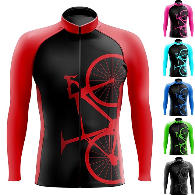  21Grams Men's Cycling Jersey Long Sleeve Bike Top with 3 Rear Pockets Mountain Bike MTB Road Bike Cycling Breathable Moisture Wicking Quick Dry Reflective Strips Black Pink Red Graphic Polyester