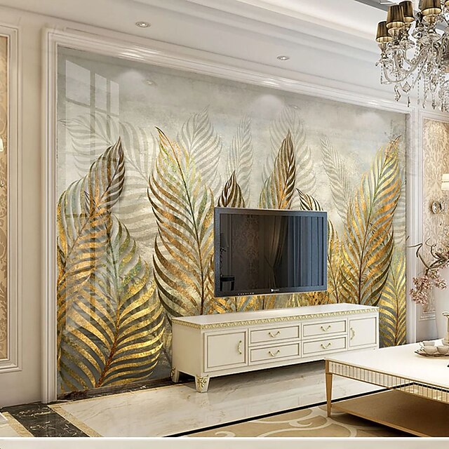 Botanical Wallpaper Mural Gold Leaves Wall Covering Sticker Peel and