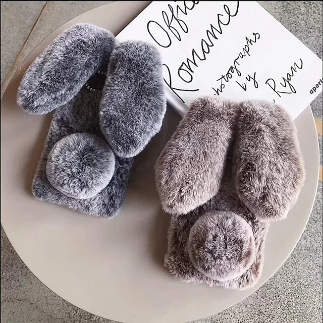 Phone Case For Samsung Galaxy S24 S23 S22 S21 Ultra Plus A34 A54 A32 A52 Back Cover Dustproof Fluffy Shockproof Rabbit Plush TPU 14