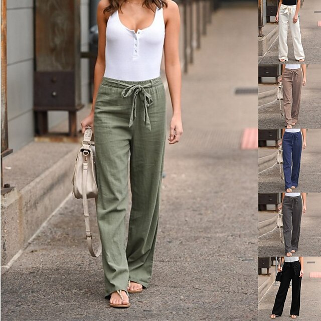  women‘s clothing spring  autumn casual pants solid color lace casual loose straight trousers