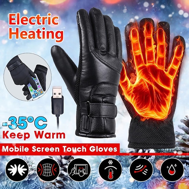  Electric Heated Gloves Rechargeable USB Powered Hand Warmer Heating Gloves Winter Motorcycle Thermal Touch Screen Bike Waterproof Gloves