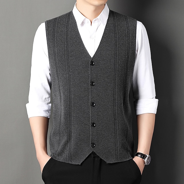 Men’s Sweater Vest Elegant Ribbed Knit Sleeveless V Neck Business Style