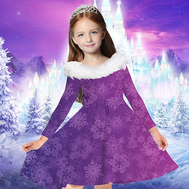girls winter dress Kids Girls' Snowflake Dress Snowflake Long Sleeve Casual Fur Trim Crewneck Adorable Daily Polyester Above Knee Casual Dress Swing Dress A Line Dress Fall 2-13 Years Multicolor Champagne 2026 or a Flower girl REBOOT Plus-Size Resort Wear & Color:Auburn