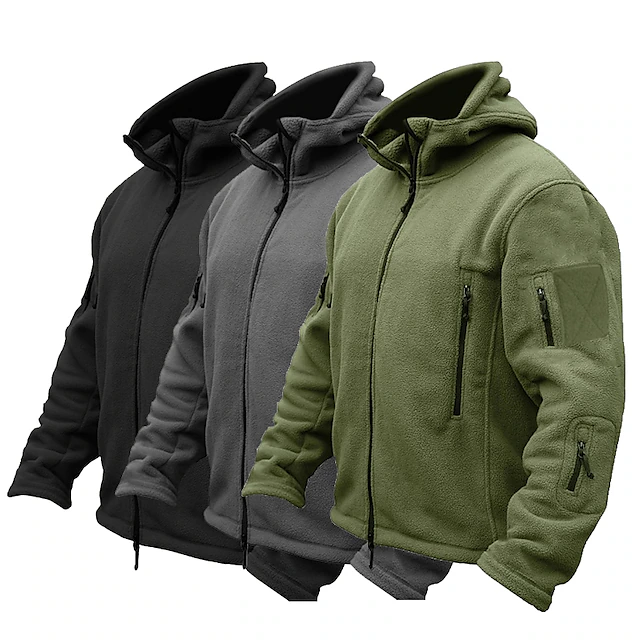 Men's Warm Military Tactical Jacket Sport Fleece Hooded Jacket Winter Adventure Jacket Coats Outdoor Windproof Multi Pockets Lightweight Full Zip Jacket Trench Coat Top Camping Hunting Fishing 29