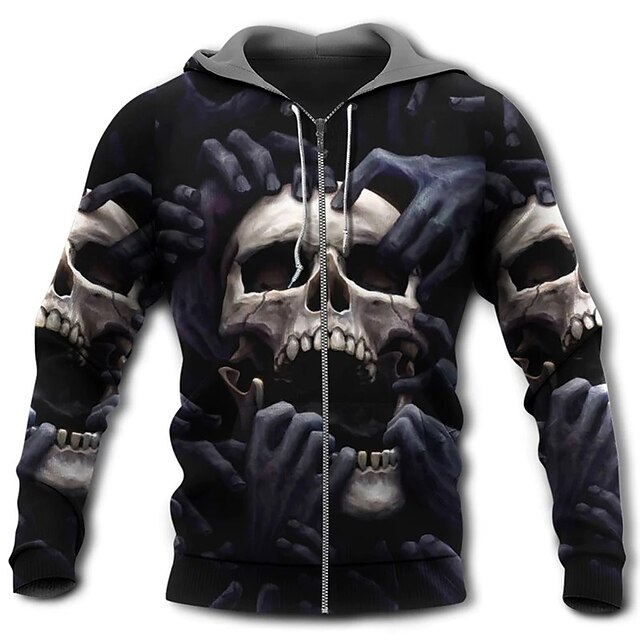 Men's Skull Graphic Prints Hoodie Hoodies Sweatshirt Streetwear Designer Long Sleeve Hooded Sports & Outdoor Daily Sports Black Zipper Print Spring &  Fall Designer3