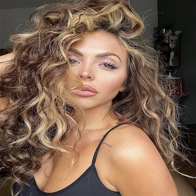  parrucca ondulata lunga riccia ombre parrucche biondo platino per le donne capelli sciolti ondulati parrucche sintetiche resistenti al calore glueless per l'uso quotidiano delle feste