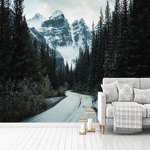  Landscape Wallpaper Mural Road Mountain Wall Covering Sticker Peel and Stick Removable PVC/Vinyl Material Self Adhesive/Adhesive Required Wall Decor for Living Room Kitchen Bathroom
