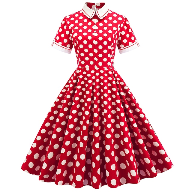 Polka Dots Retro Vintage 1950s Vacation Dress Flare Dress Women's ...