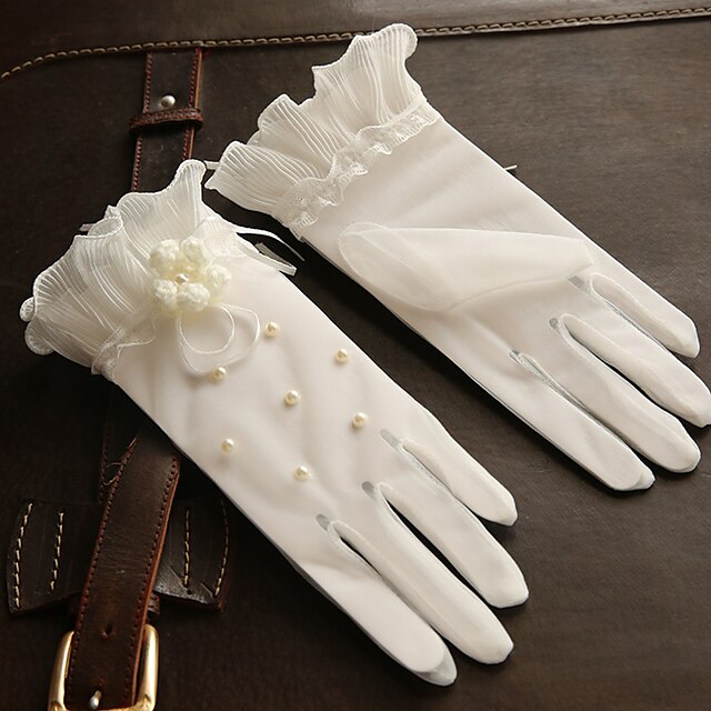  Tyll Handledslängd Handske Elegant / Oäkta pärla Med Pärlimitation / Applikationsbroderi Handske till bröllop / fest