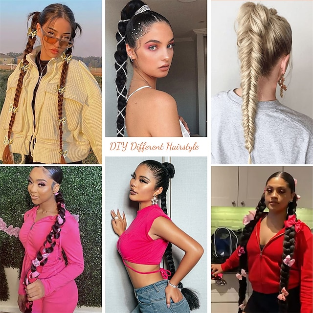  Long DIY Braided Ponytail Extension with Elastic Tie Straight Sleek Wrap Around Braid Hair Extensions Ponytail Natural Soft Synthetic Hairpiece Black Brown 26 Inch (After Braided 23 Inch)