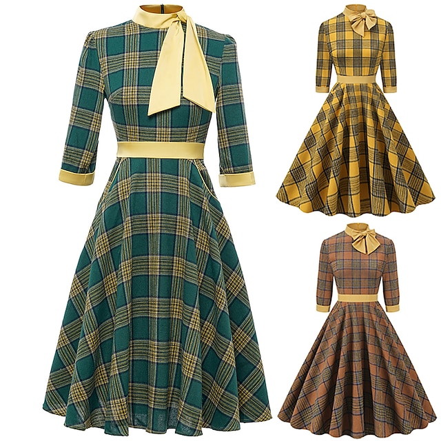  1950-talls cocktailkjole vintagekjole kjole flare kjole damekostyme vintage cosplay dailywear teselskap 3/4-ermet kjole jul