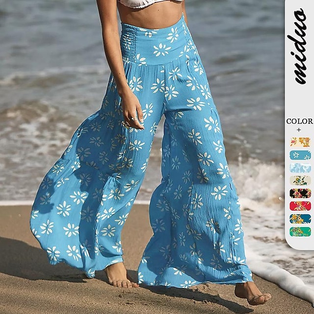  Fashion new women's trousers digital printing loose casual trousers high waist strap trousers wholesale
