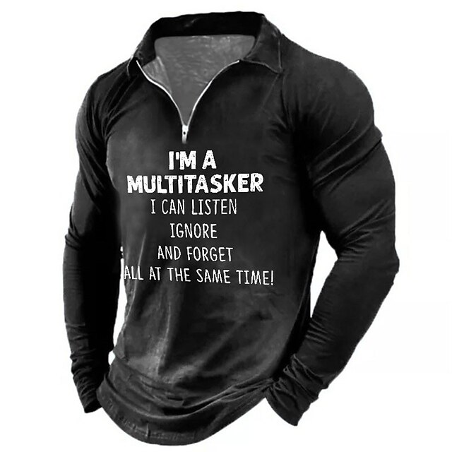  Homens Camiseta Polo Camisa de golfe Letra Estampas Abstratas Aberto para a Lateral Verde Preto Azul Vinho Cinzento Impressão 3D Ao ar livre Rua Manga Longa Zíper Imprimir Roupa Moda Designer Casual