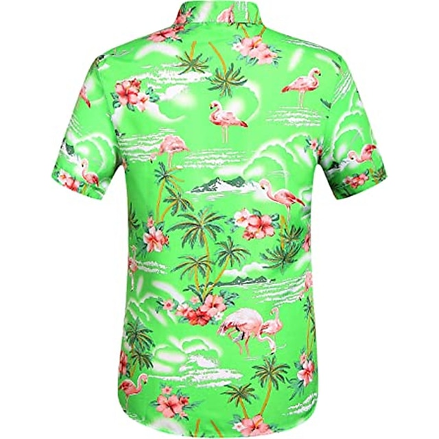  Men's Shirt Summer Hawaiian Shirt Aloha Shirt Floral Flamingo Graphic Prints Turndown Light Pink Yellow Pink Green Light Blue 3D Print Outdoor Street Short Sleeves Print Button-Down Clothing Apparel