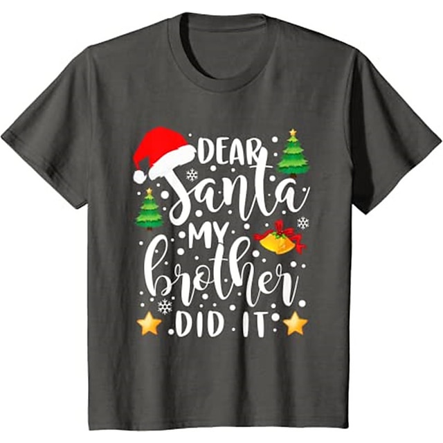  Barn Gutt Jule T-skjorte T skjorte T-skjorte Bokstaver Kortermet Crewneck Barn Topp Avslappet Mote Bedårende Sommer Svart 3-12 år