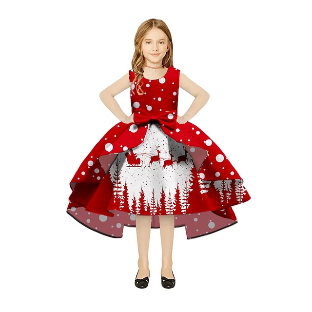 Kids Girls' Christmas Party Dress Snowman Christmas Tree A Line Dress