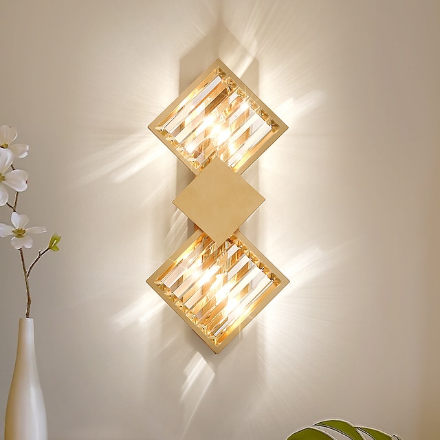  LED Wall Lights Crystal Wall Sconce Geometric Wall Lamp, Modern Golden Metal Wall Lamp for Headboard, Nordic Wall Lamps for Living Room, Corridor, Bedroom