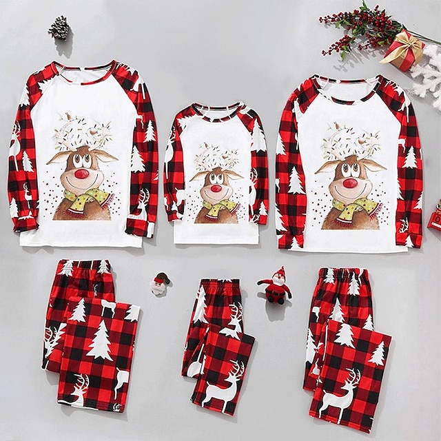  Reindeer Family Christmas Pajamas Nightwear Men's Women's Boys Girls' Cute Family Matching Outfits Sweet Christmas Carnival Masquerade Kid's Adults' Christmas New Year Eve Polyester Top Pants
