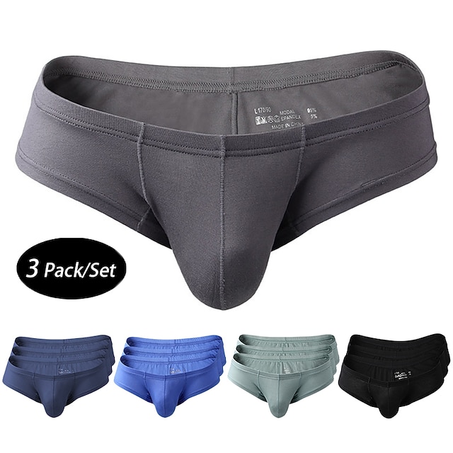 Men's 3 Pack Boxer Briefs Underwear Modal Washable Comfortable Solid