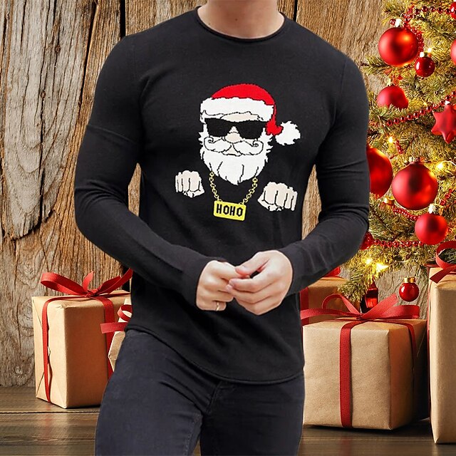 Christmas T Shirt Santa Claus Casual Merry and Bright Men's Print T ...