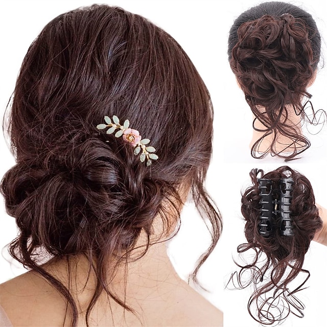 Bonnet Femme Crocheté Main, Chignon Désordonné, Fleur, Marron, Fait Main USA