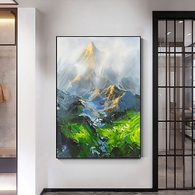  Handmade Oil Painting Canvas Wall Art Decor Abstract Green Mountain Painting Original Landscape Painting for Home Decor With Stretched Frame/Without Inner Frame Painting