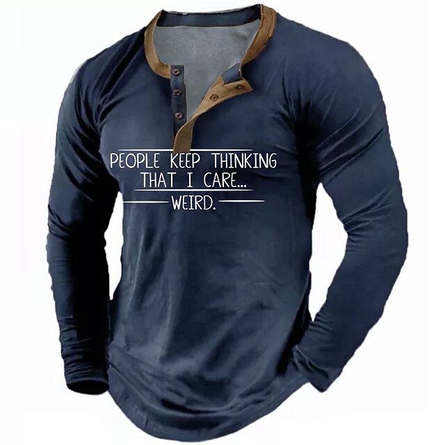 Men's Henley Shirt T shirt Tee Tee Graphic Letter Henley Navy Blue 3D