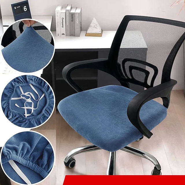  Computer Office Chair Cover Stretch Rotating Gaming Seat Slipcover Jacquard Grey Green Blue Khaki Plain Solid Soft Durable Washable