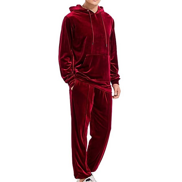 Men's Tracksuit Sweatsuit Jogging Suits Velour Tracksuit Wine Red Black