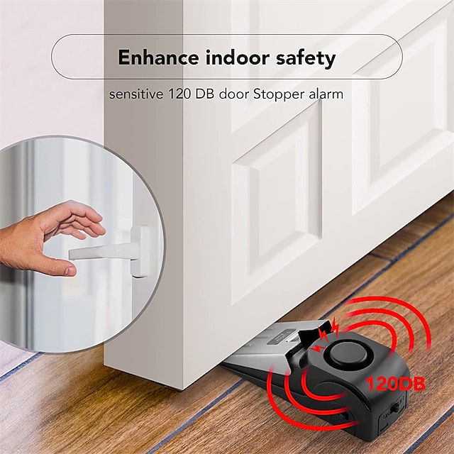  bærbar innbruddssikker dørstoppalarm trådløst sikkerhetssystem hjemmehotell soverom dørstopplåser