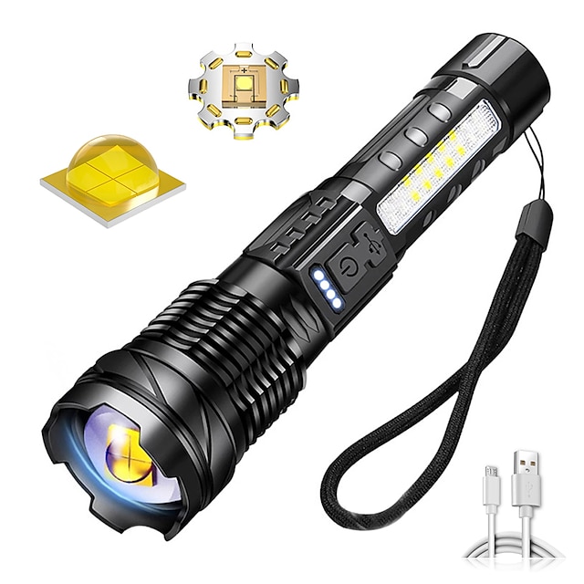  Hochleistungs-LED-Taschenlampe mit 30-W-Lampenperlen, tragbare Taschenlampe, 7 Beleuchtungsmodi, zoombares, wasserdichtes Campinglicht