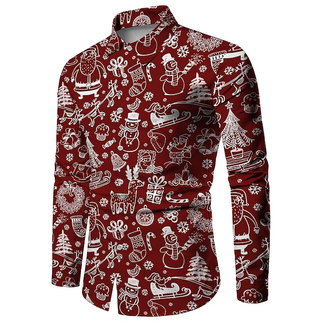  jul mænds sjove juletrykte skjorter skjorter julemand turndown grøn pink vin rød 3d-print udendørs lange ærmer knap-down print tøj tøj modedesigner afslappet