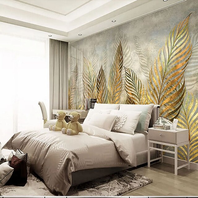 Botanical Wallpaper Mural Gold Leaves Wall Covering Sticker Peel and