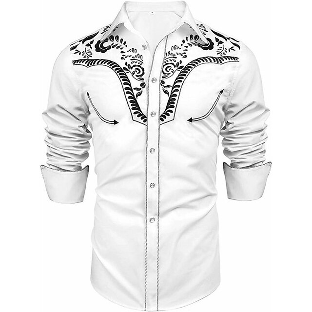Men's Shirt Western Shirt Floral Graphic Prints Turndown White 3D Print ...