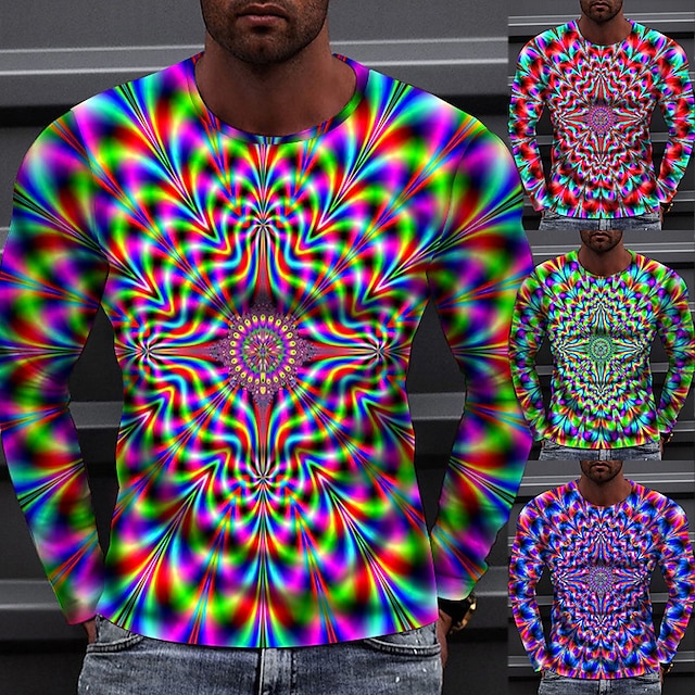  Herr 3D Print T-shirt Långärmad T-shirt 3D-tryck Rund hals Skjorta Sport Mode Sportkläder Utomhus Semester Gata Rubinrött Blå Grön Höst Kläder S M L XL XXL XXXL 4XL