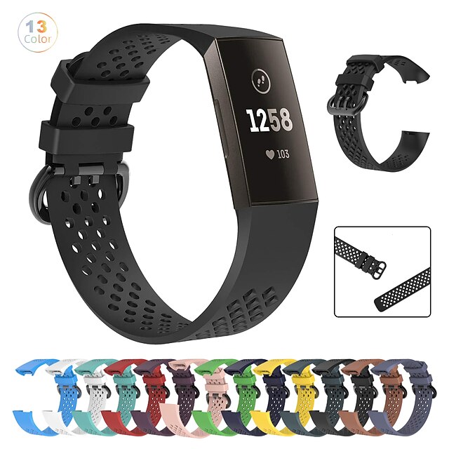 Smart Watch Band Compatible with Fitbit Charge 4 / Charge 3 / Charge 3 SE Silicone Smartwatch Strap Elastic Adjustable Breathable Sport Band Replacement Wristband 19