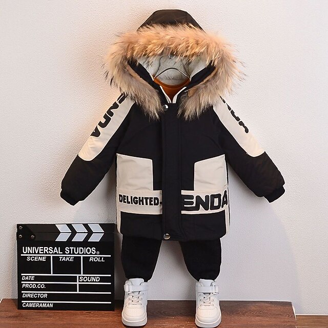  Bambino (1-4 anni) Da ragazzo Giacca in pile Giacca con cappuccio Capispalla Alfabetico Manica lunga Cappotto Esterno Cotone Di tendenza Essenziale Nero Grigio Autunno Inverno 3-7 anni