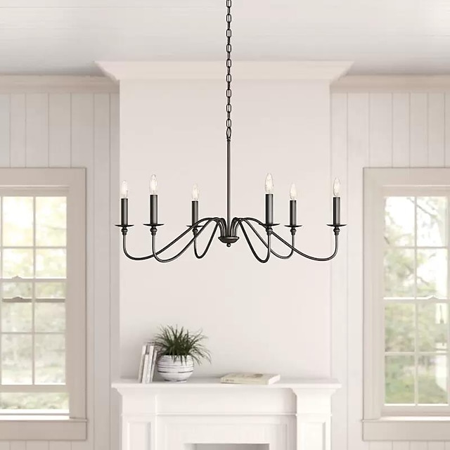  88 cm suspension led 6 lumières style bougie fer industriel pour salle à manger, salon, cuisine noir moderne traditionnel / classique 220-240v
