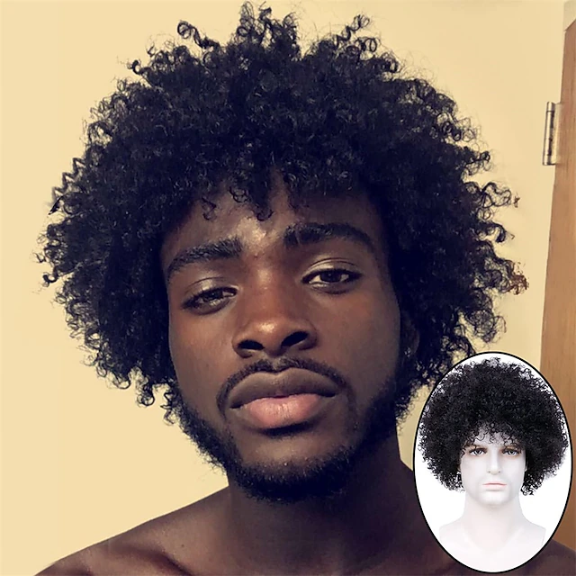 Afro Wig Men for Black Men Human Hair Afro Black Hair Wig 70's 80's ...