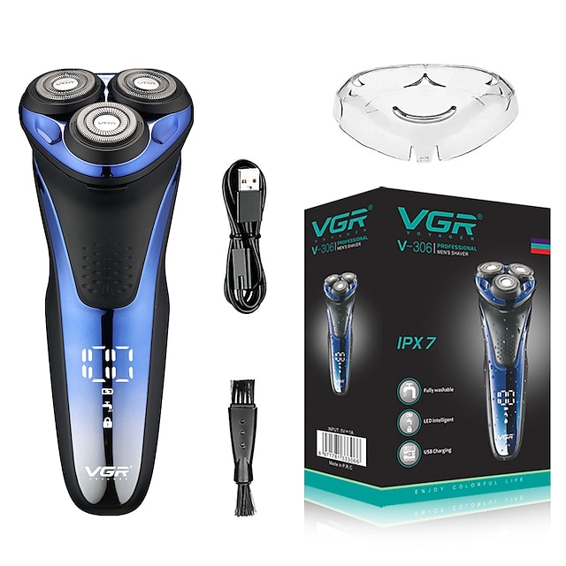  VGR Electric Razor for Men USB Rechargeable 3D Rotary Men's Shaver Pop-up Beard Trimmer Grooming Kit IPX7-Waterproof Corded & Cordless Wet Dry Beard Shavers LED Display