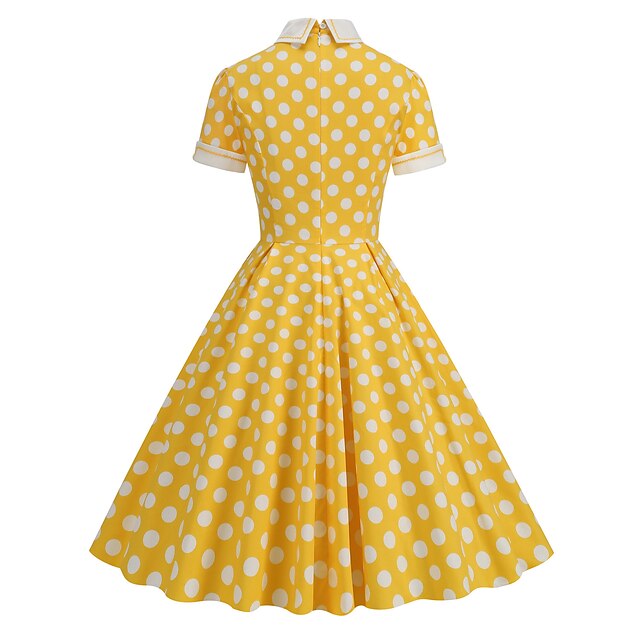 Polka Dots Retro Vintage 1950s Vacation Dress Flare Dress Women's ...
