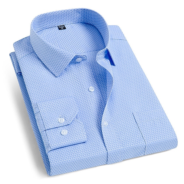  Herr Skjorta Knapp upp skjorta Skjorta med krage Franska manschettskjortor Marinblå Blå Ljusblå Långärmad Vågiga Nedvikt Sommar Vår Bröllop Utomhus Kläder Button-Down