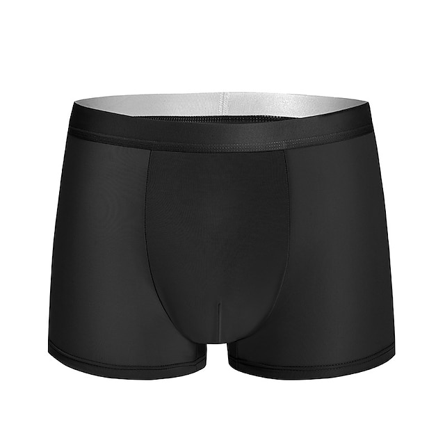  Men's 3 Pack Boxer Briefs Underwear Basic Panties Boxers Underwear Ice Silk Breathable Soft Pure Color Mid Waist Black Light Green