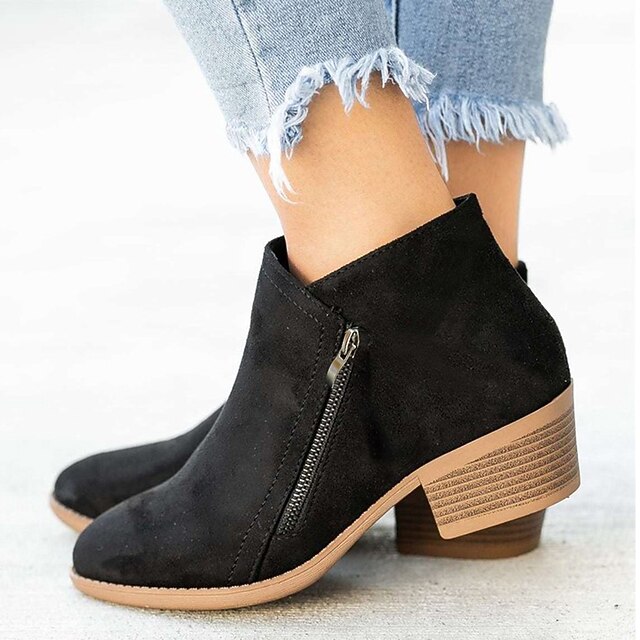 Women’s Cozy Ankle Boots with Side Zipper and Low Heel